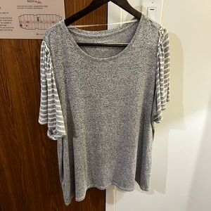 Lane Bryant Shirt Blouse Plus Size 22/24 Grey Striped Short Sleeve Striped